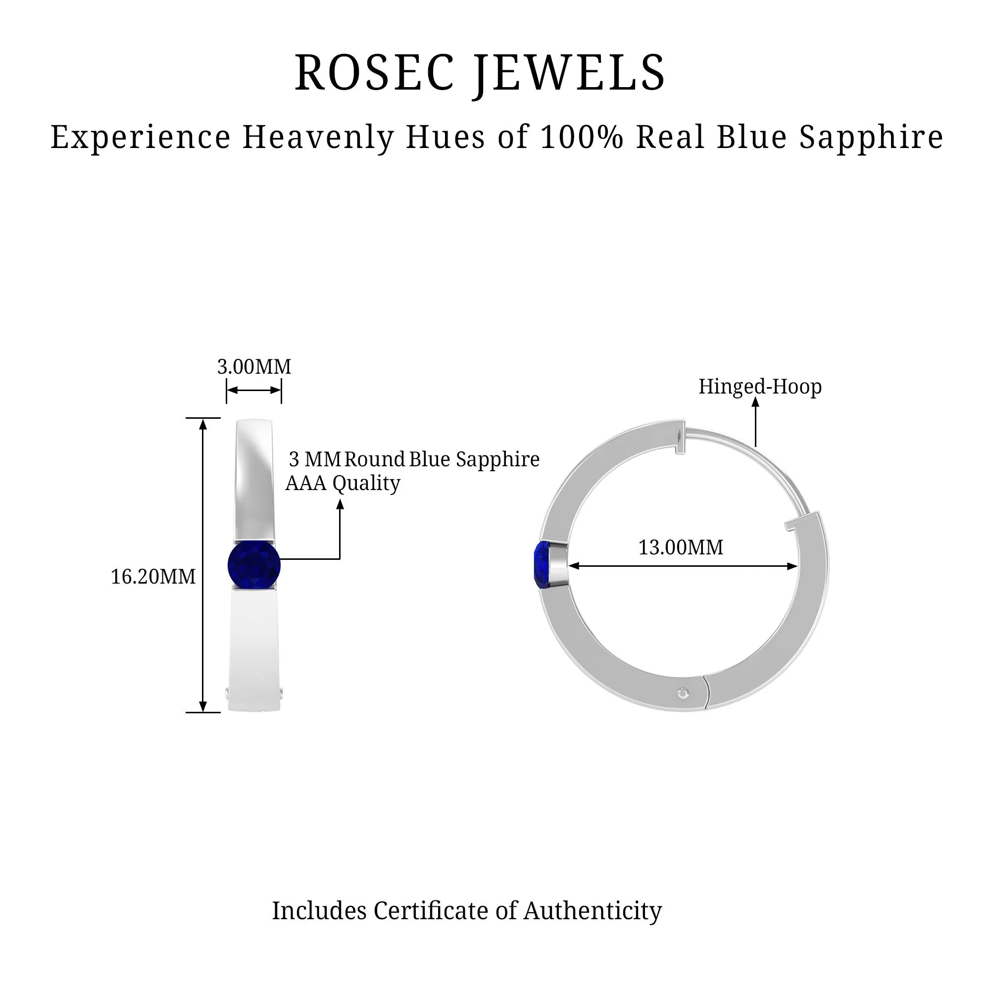 Minimal Blue Sapphire Hinged Hoop Earrings in Tension Mount Setting