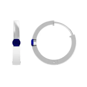 Minimal Blue Sapphire Hinged Hoop Earrings in Tension Mount Setting