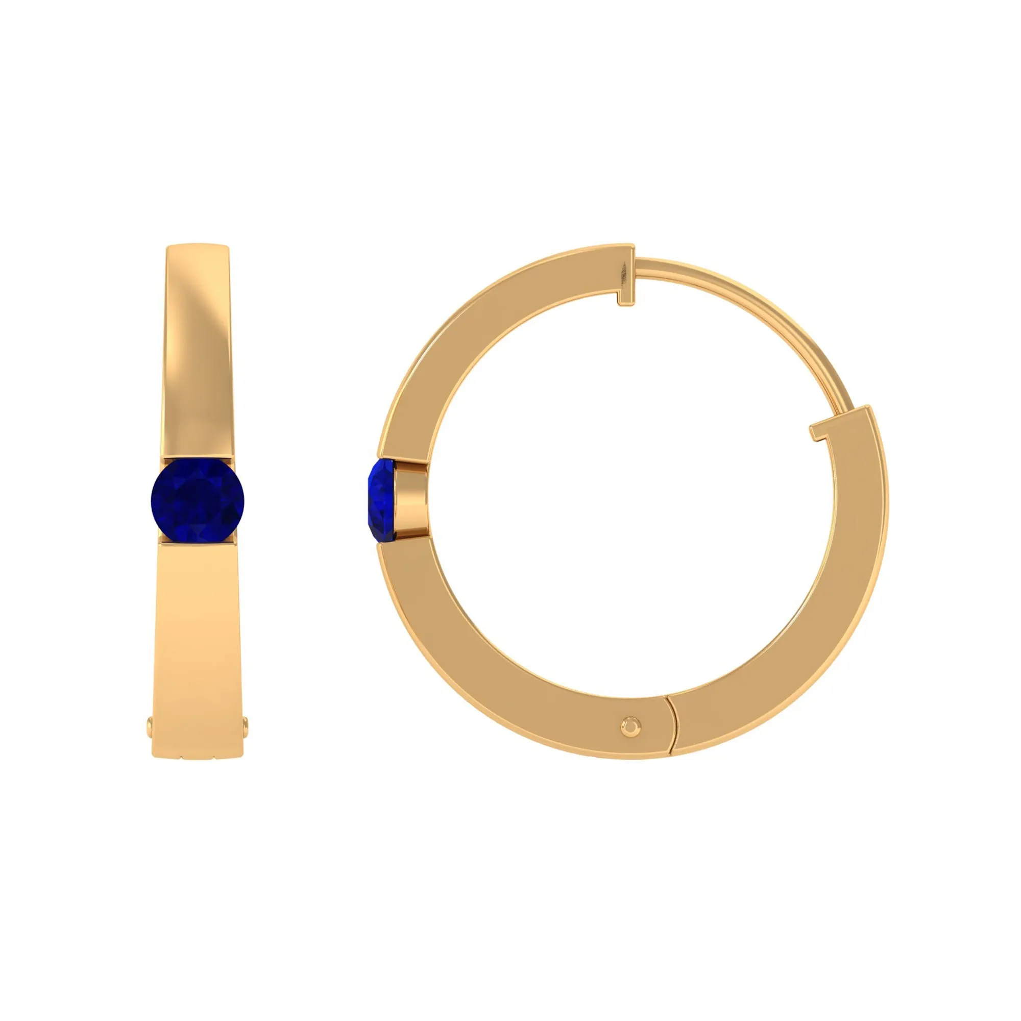 Minimal Blue Sapphire Hinged Hoop Earrings in Tension Mount Setting