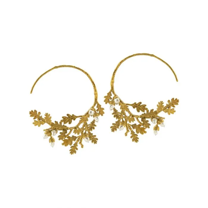 Oak Leaf & Acorn Hoop Earrings - Gold & Silver - Alex Monroe