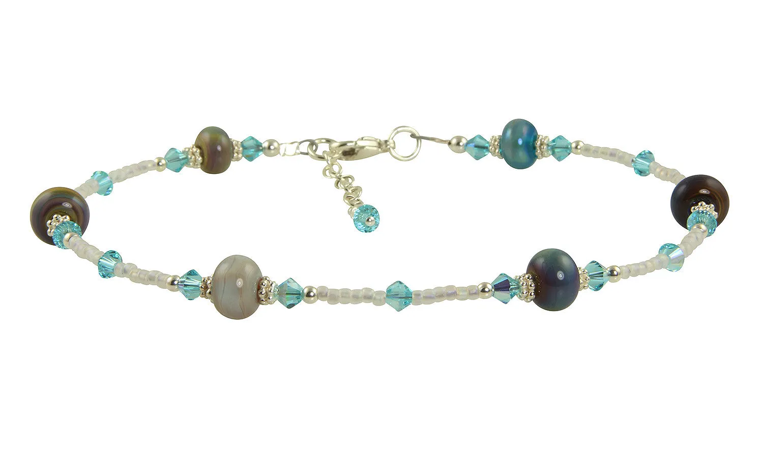 Ocean Blues Lampwork Bead Anklet