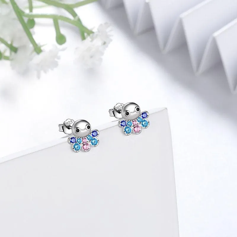 Octopus Mini Animal Studs Earrings Jewelry Women Girls Gift 925 Sterling Silver