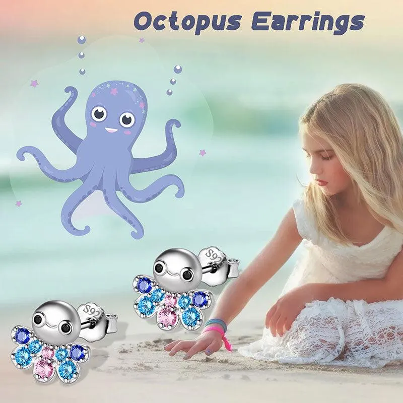 Octopus Mini Animal Studs Earrings Jewelry Women Girls Gift 925 Sterling Silver