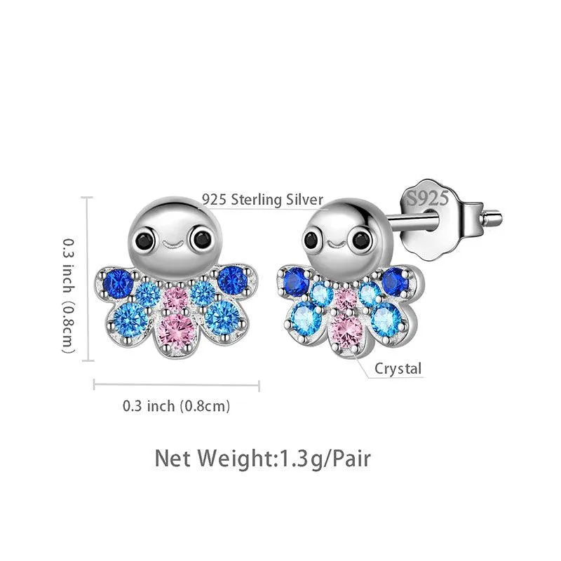 Octopus Mini Animal Studs Earrings Jewelry Women Girls Gift 925 Sterling Silver