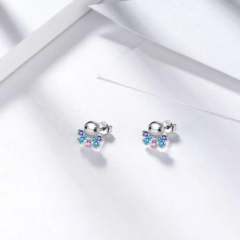 Octopus Mini Animal Studs Earrings Jewelry Women Girls Gift 925 Sterling Silver