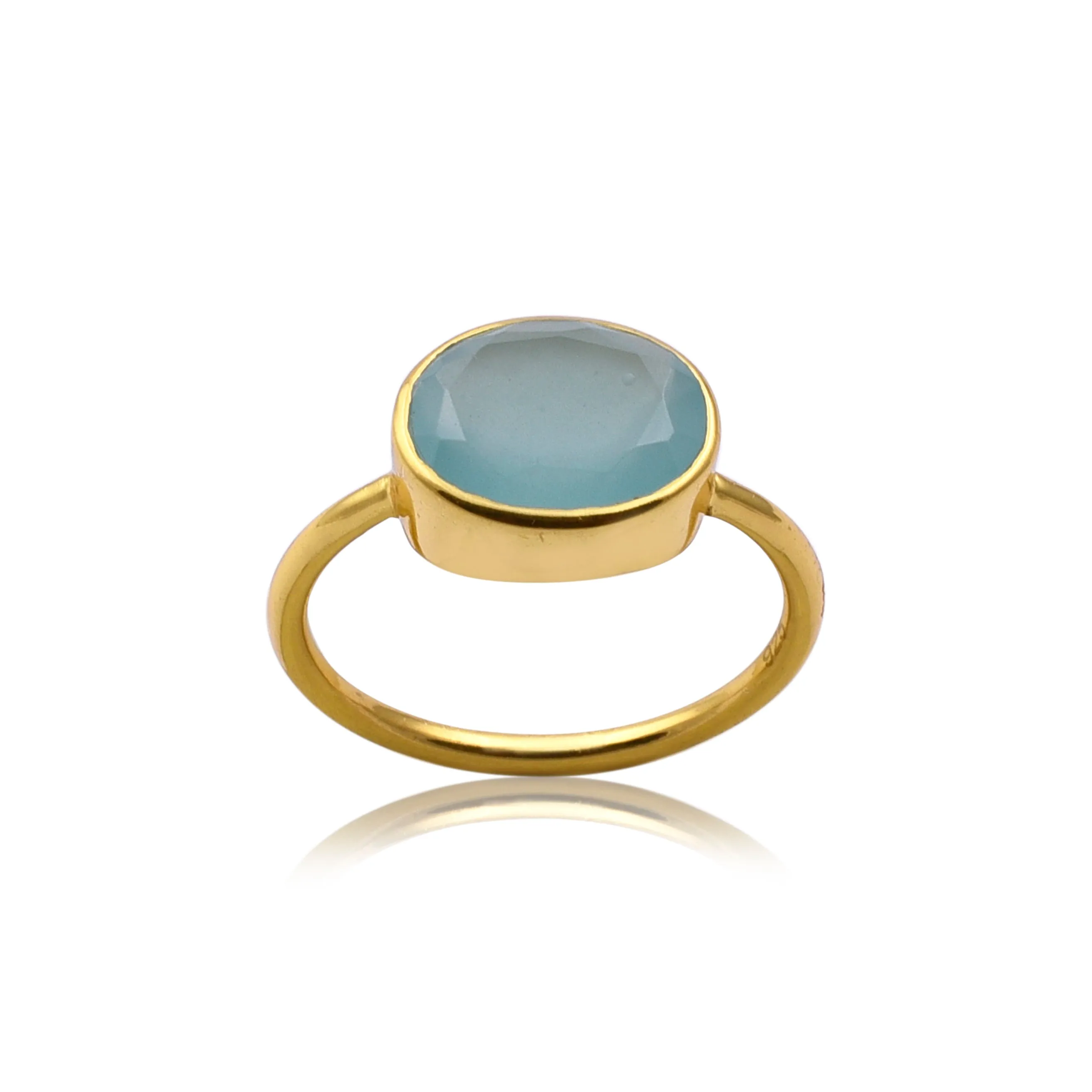 Oval Aqua Chalcedony Gold Ring