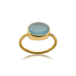 Oval Aqua Chalcedony Gold Ring