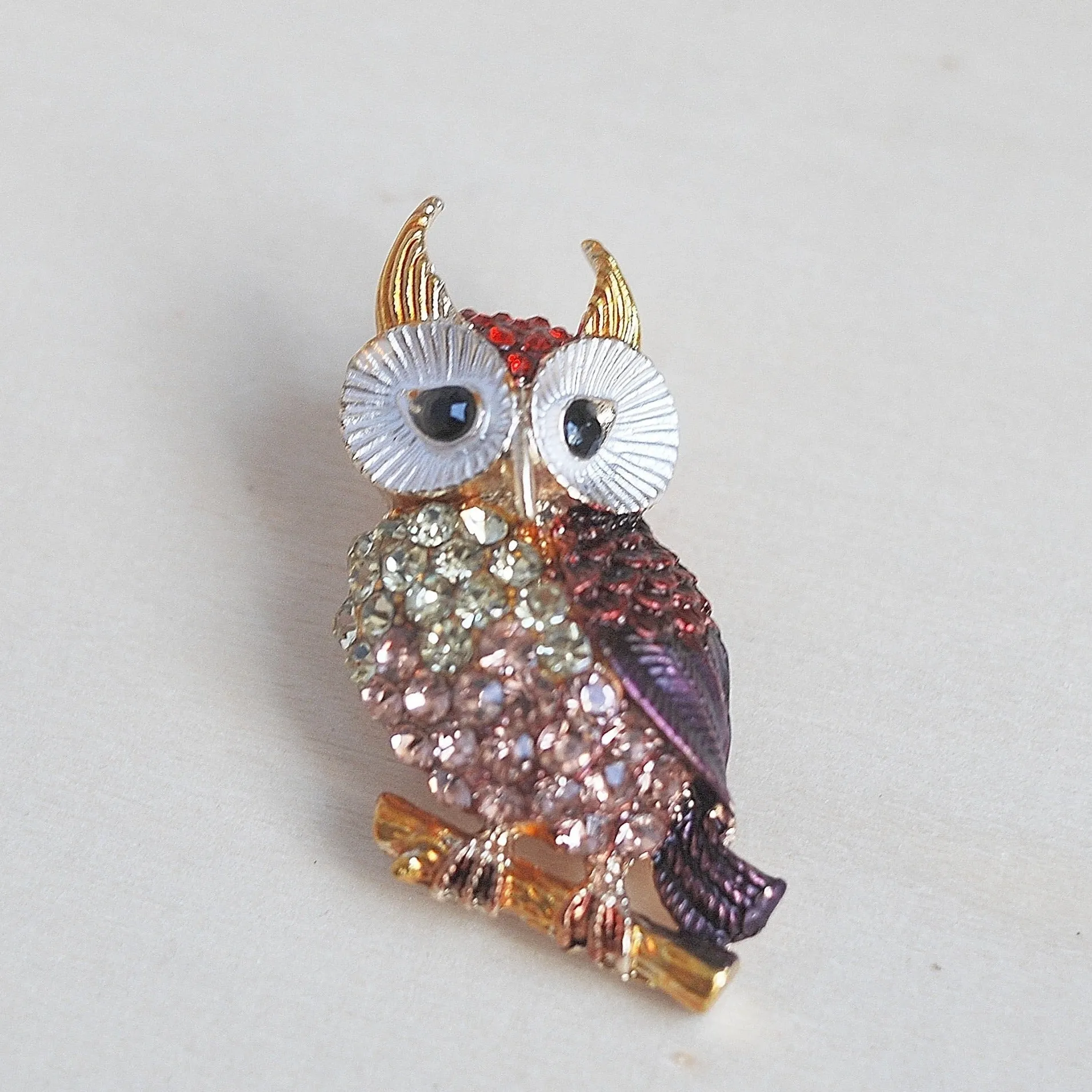 Owl Brooch with Diamante