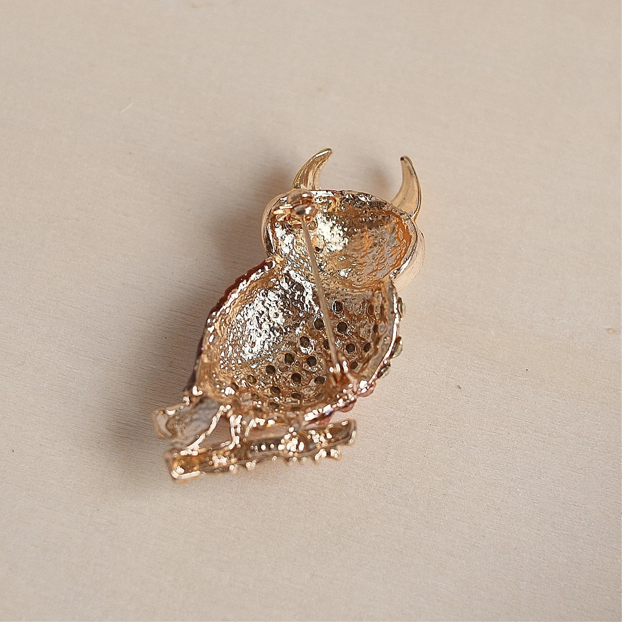 Owl Brooch with Diamante