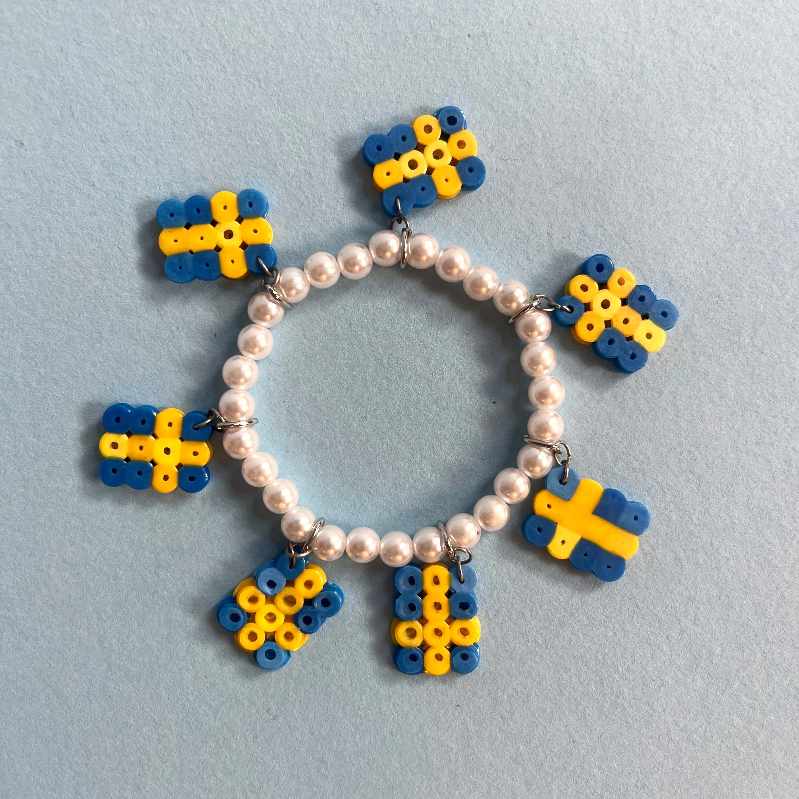 Pearl Hama bead Swedish flag wristband