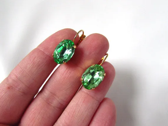 Peridot Green Crystal Earrings - Medium Oval