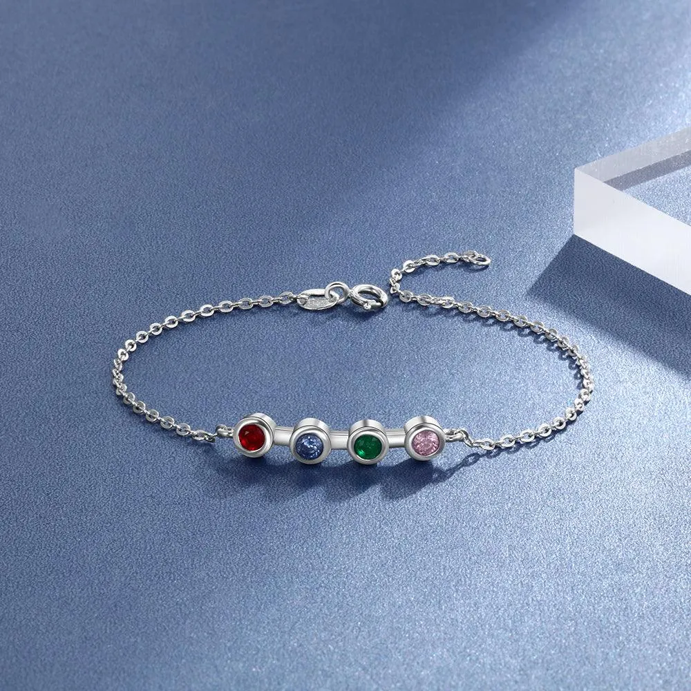 Personalized Mother Bracelet with 4 Round Zircon Birthstones, Customized Jewelry bangles for Women