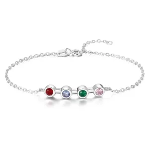 Personalized Mother Bracelet with 4 Round Zircon Birthstones, Customized Jewelry bangles for Women