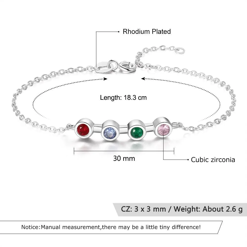 Personalized Mother Bracelet with 4 Round Zircon Birthstones, Customized Jewelry bangles for Women