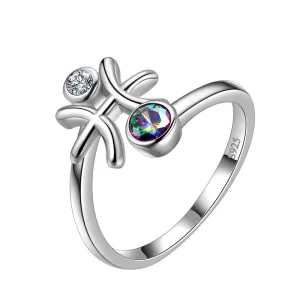 Pisces Zodiac Rings Women Girls Jewelry Birthday Gift Mystic Topaz 925 Silver