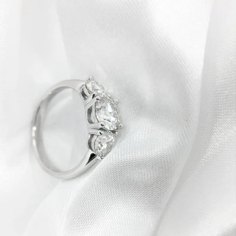 Platinum Plated Silver 3 Stone Moissanite Ring 2ct Total