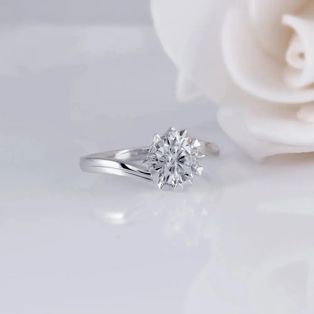 Platinum Plated Silver Twisted Solitaire Moissanite Ring 1ct