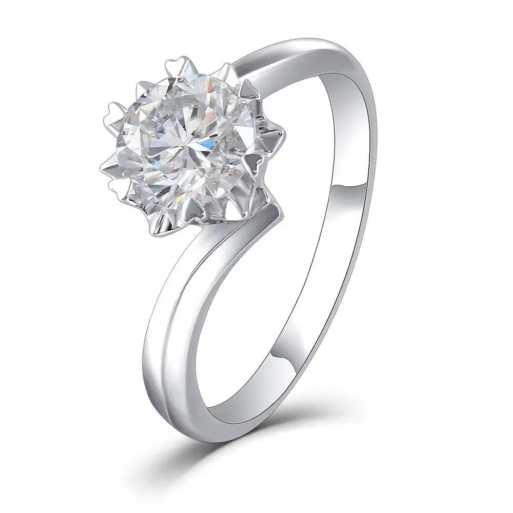 Platinum Plated Silver Twisted Solitaire Moissanite Ring 1ct