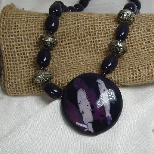 Purple Bead i Necklace with Big Bold Purple Fair Trade Pendant