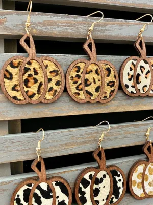 Seasonal Charm Wood Pumpkin Earrings