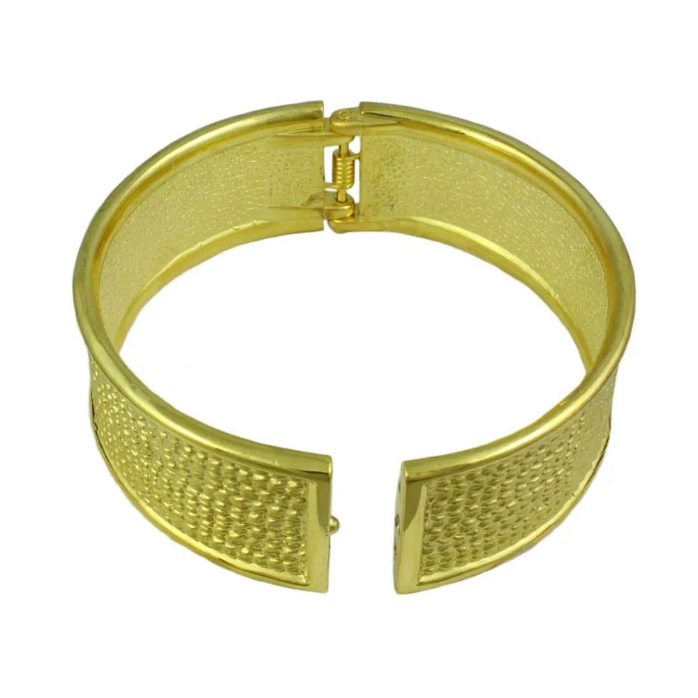 Shiny Gold-plated Textured Hinged Bangle - BG720G