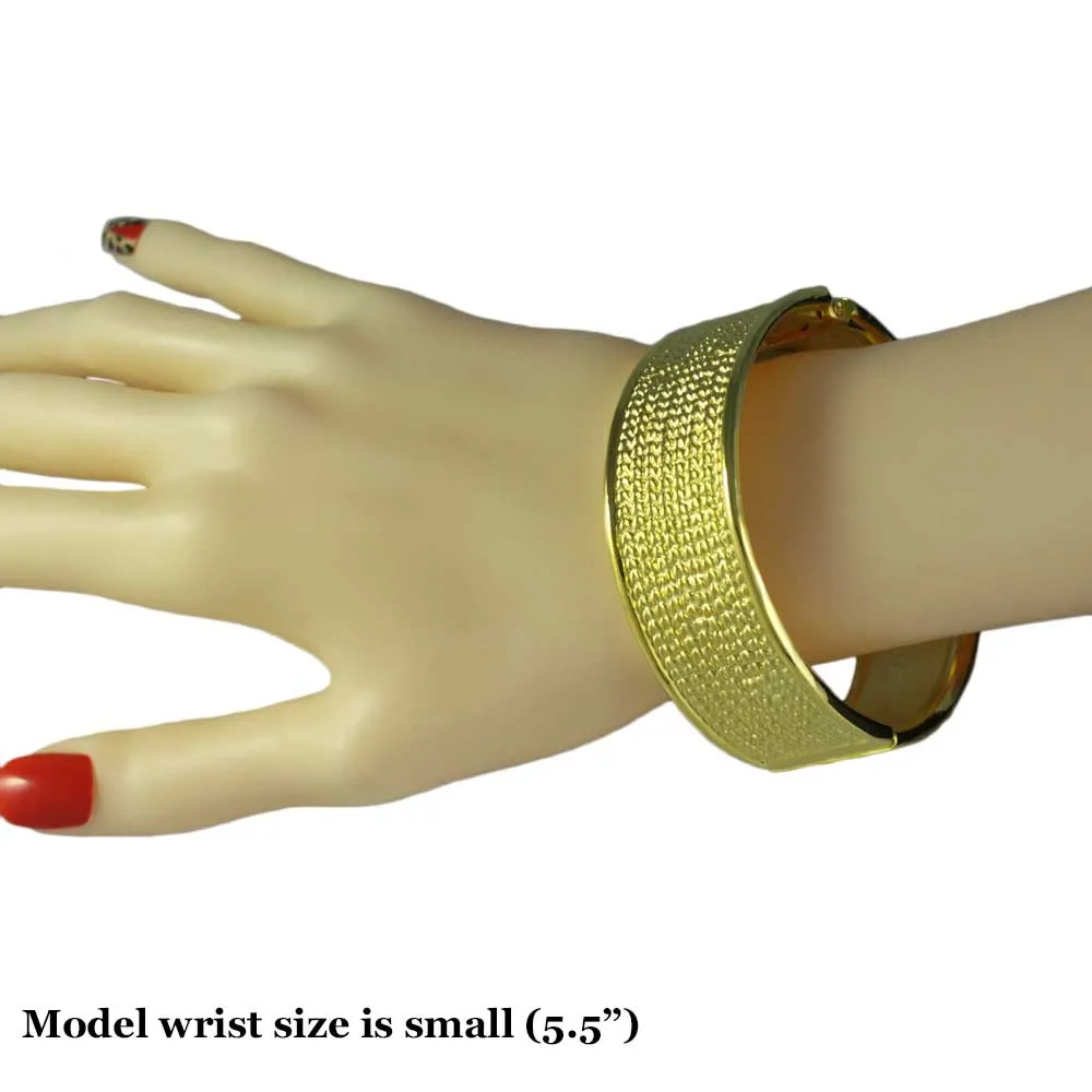 Shiny Gold-plated Textured Hinged Bangle - BG720G