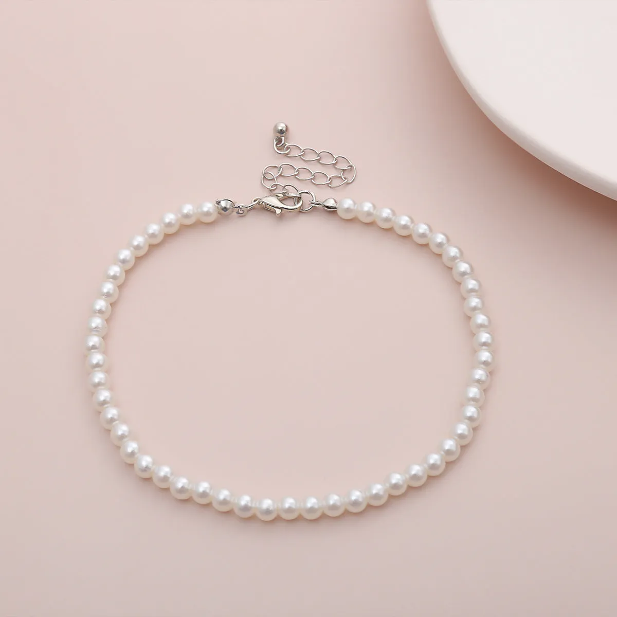 Simple imitation pearl handmade anklet