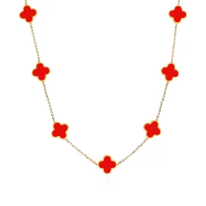 Small Coral Clover Necklace