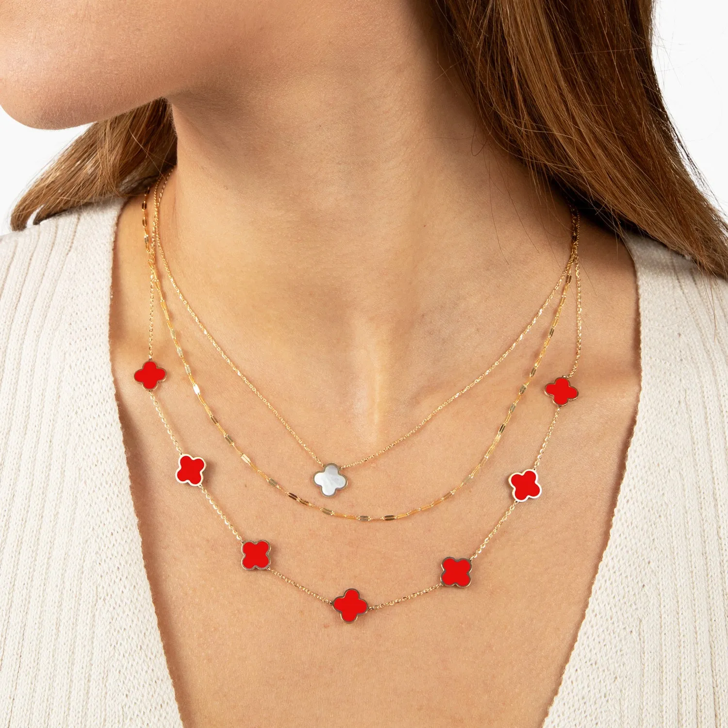 Small Coral Clover Necklace