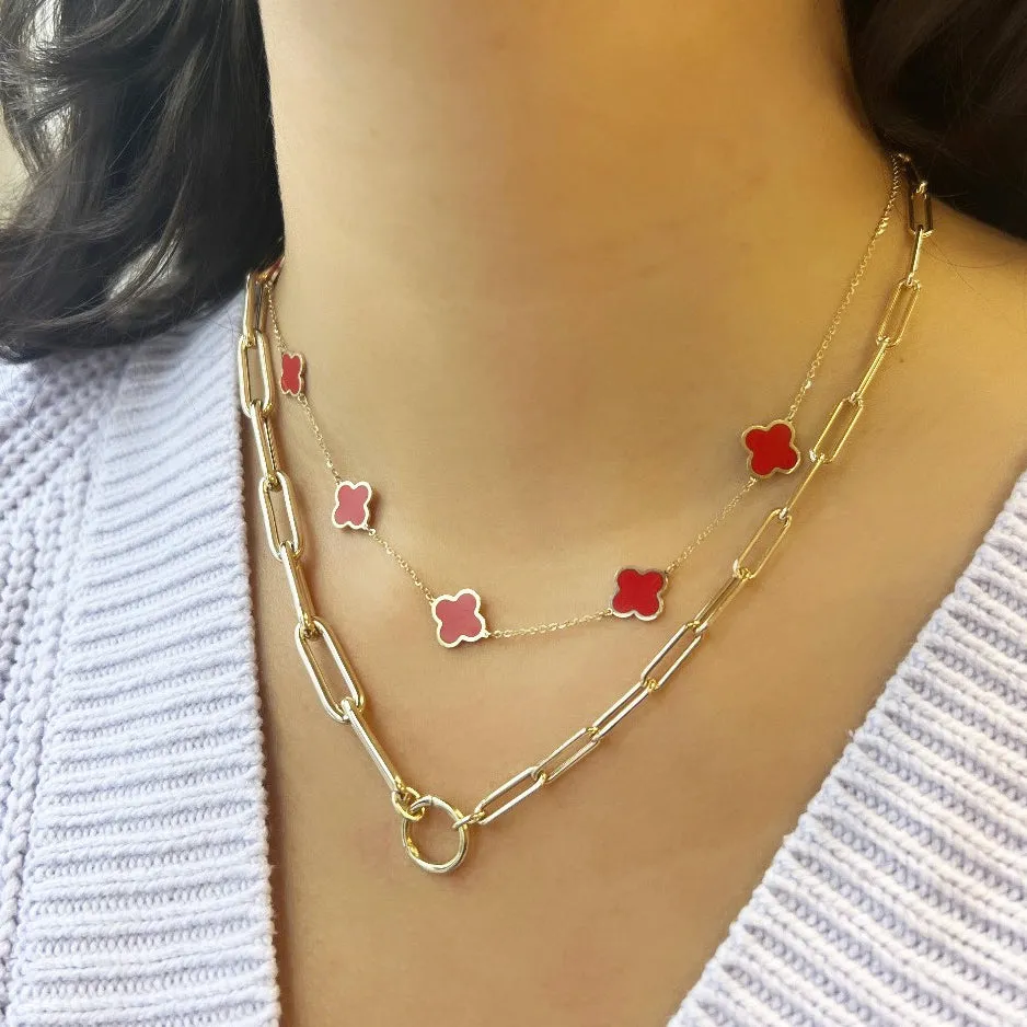 Small Coral Clover Necklace