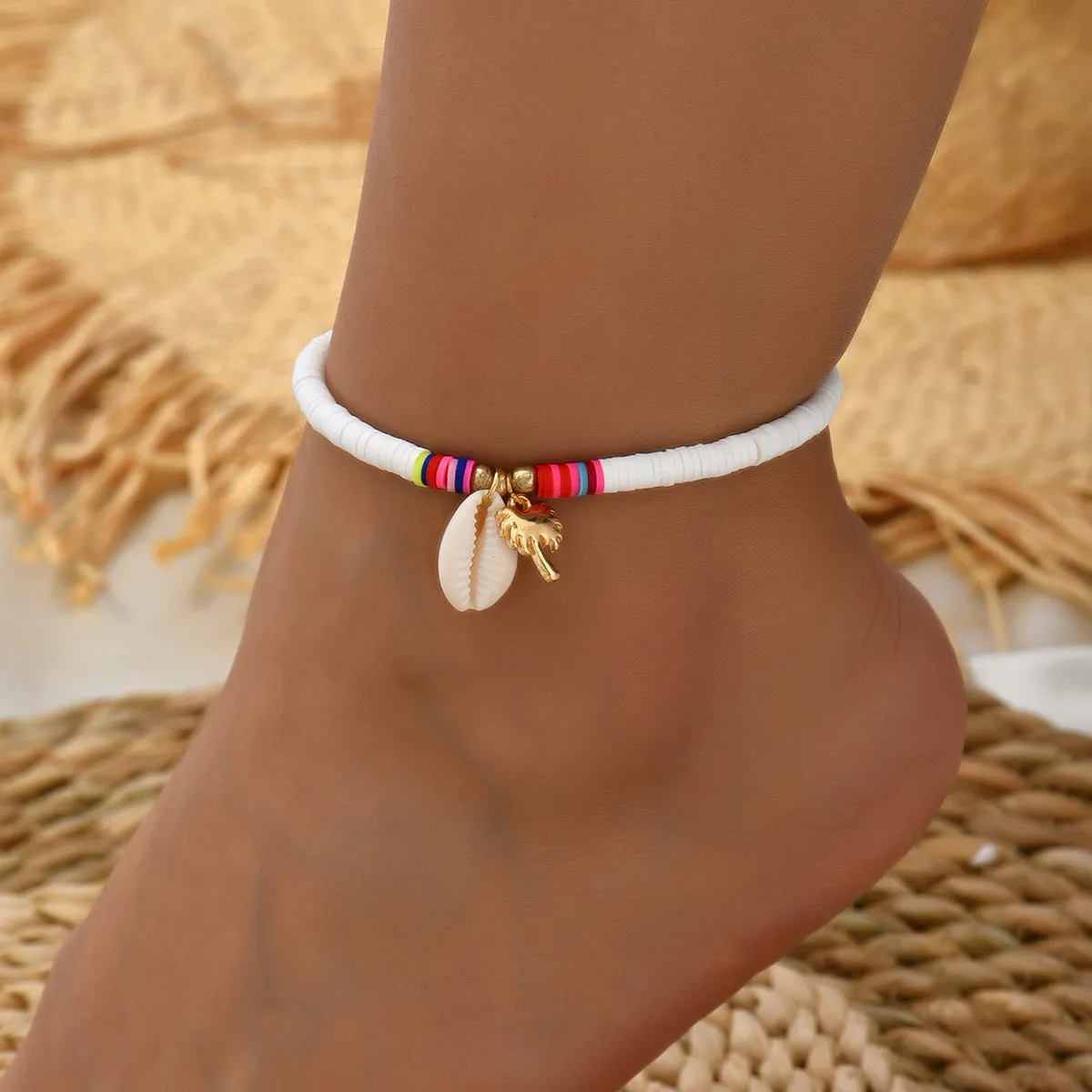 Soft Lady Character Pottery Coconut Pendant Anklet  Fine Jewelry