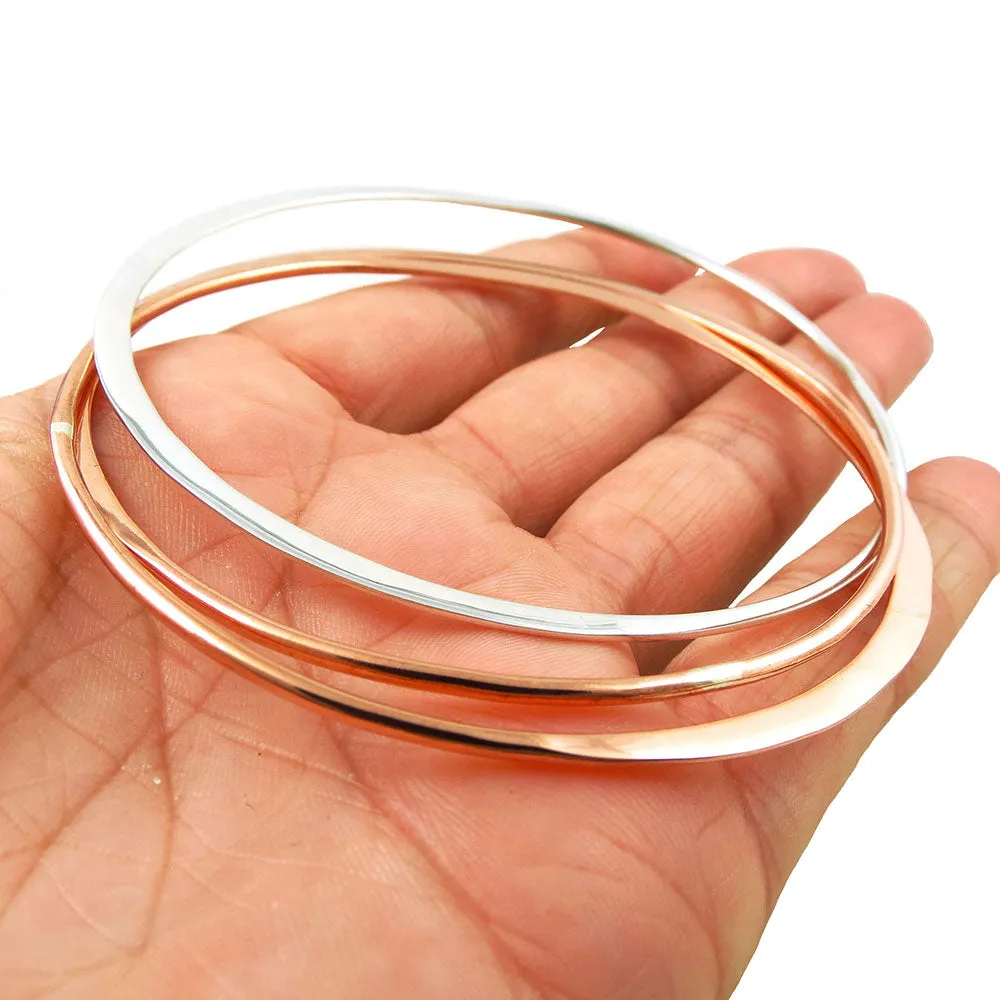 Solid Polished Copper and 925 Silver Handmade Triple Hoop Bangle