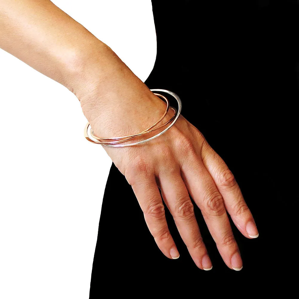 Solid Polished Copper and 925 Silver Handmade Triple Hoop Bangle