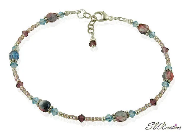 Spring Aqua Purple Crystal Beaded Anklet