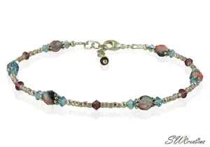 Spring Aqua Purple Crystal Beaded Anklet