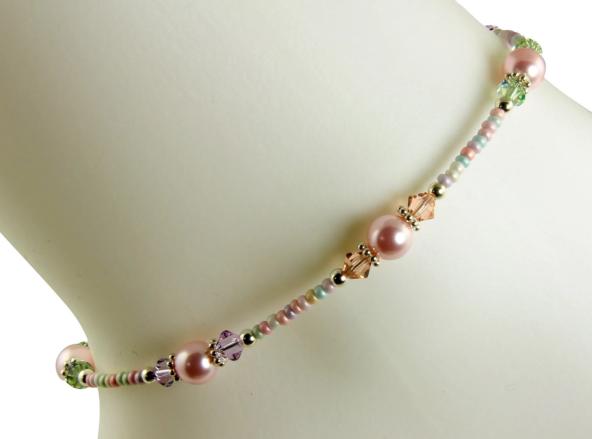 Spring Pink Pearl Beaded Anklet