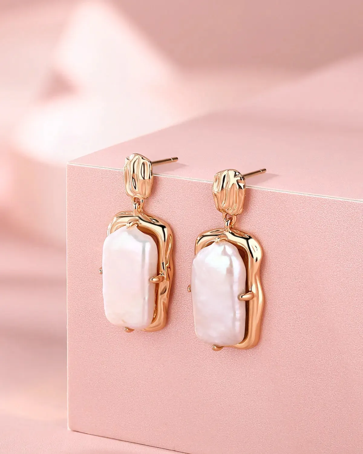 Square Baroque Pearl Earrings