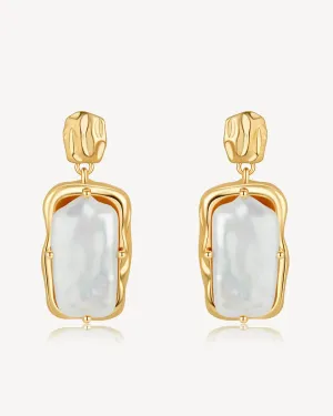 Square Baroque Pearl Earrings