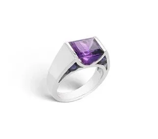 Sterling Silver Amethyst and Blue Topaz Unique Square Ring