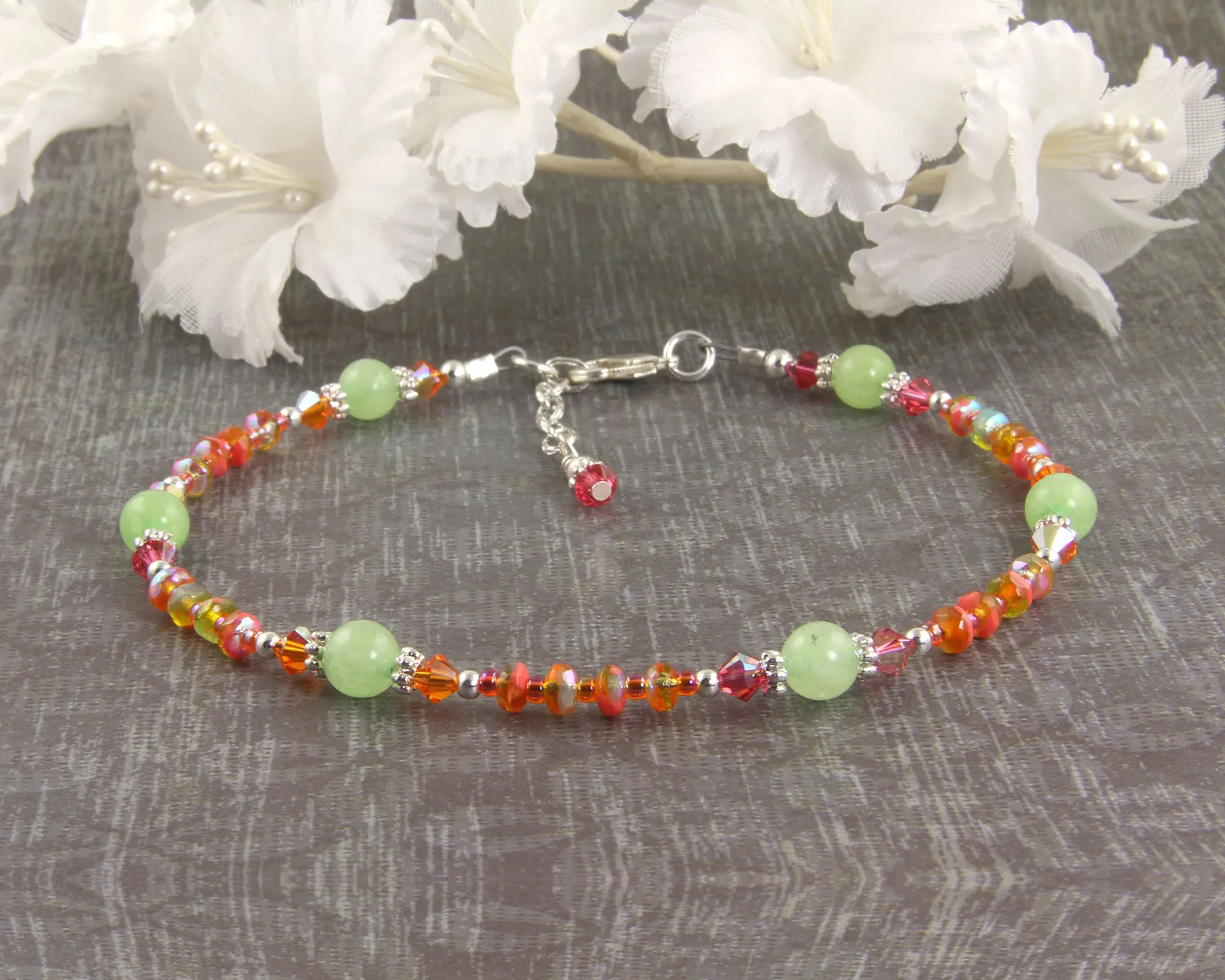 Summer Orange Crystal Silver-Plated Anklet