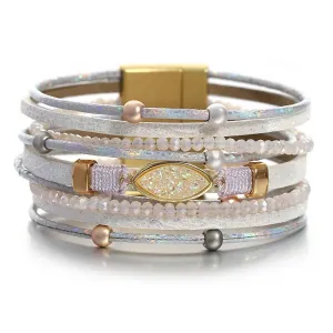 'Talei' Charm and Beads Cuff Bracelet - white