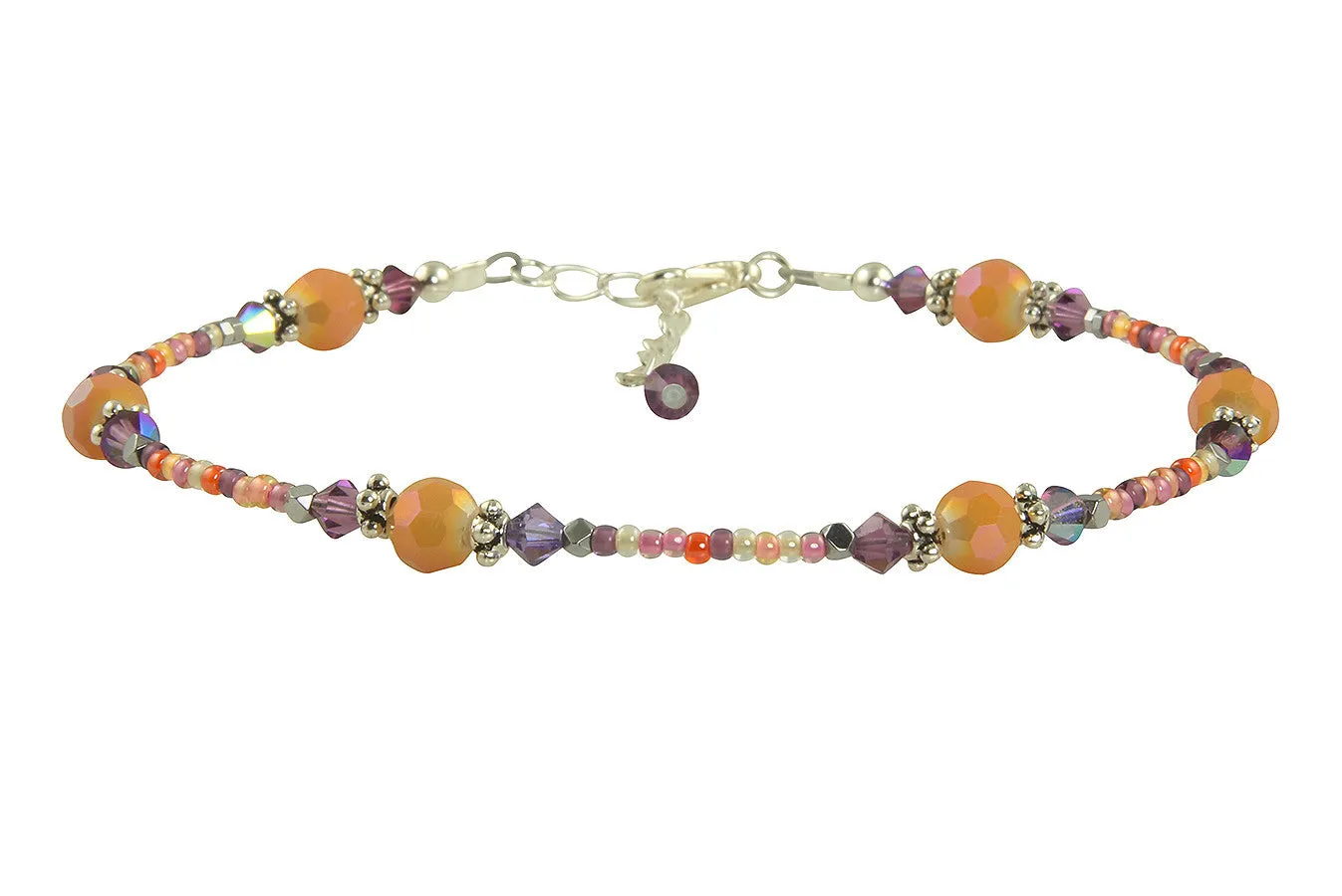 Tanzanite Peach Glass Beaded Anklet