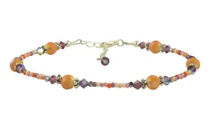 Tanzanite Peach Glass Beaded Anklet