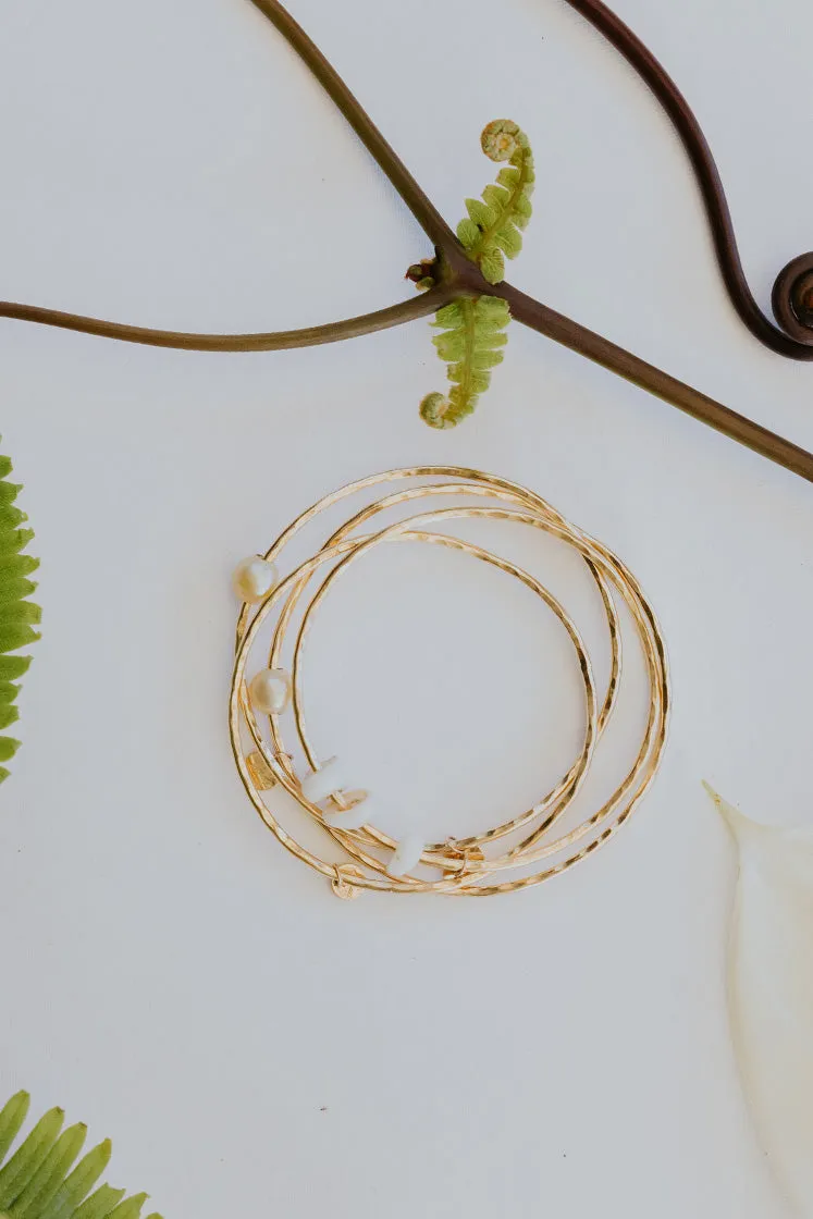 Ti Leaf Bangle - Triple Puka Shell