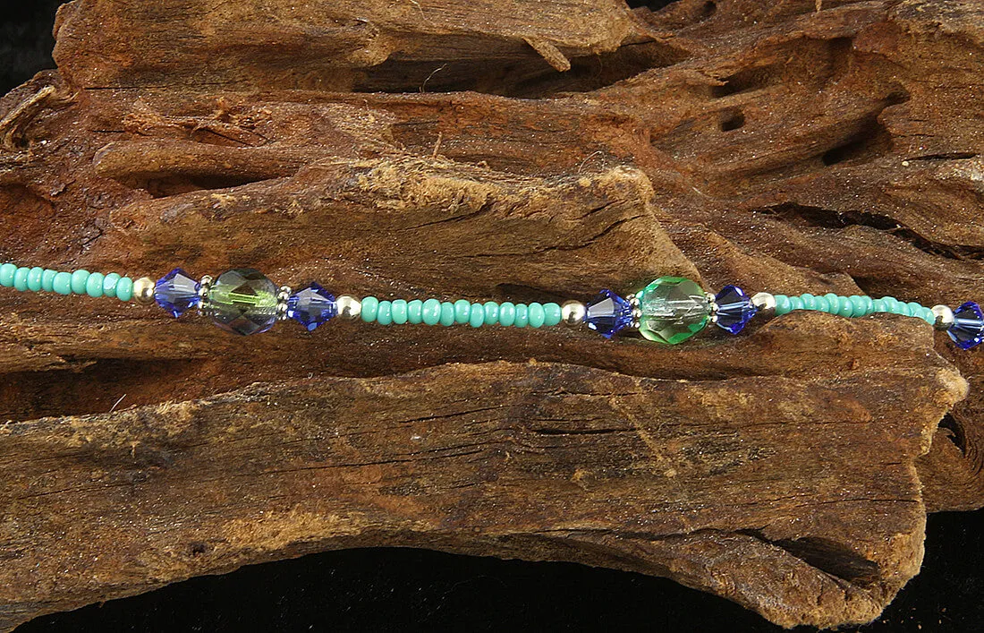 Turquoise Sapphire Blue Beaded Anklet