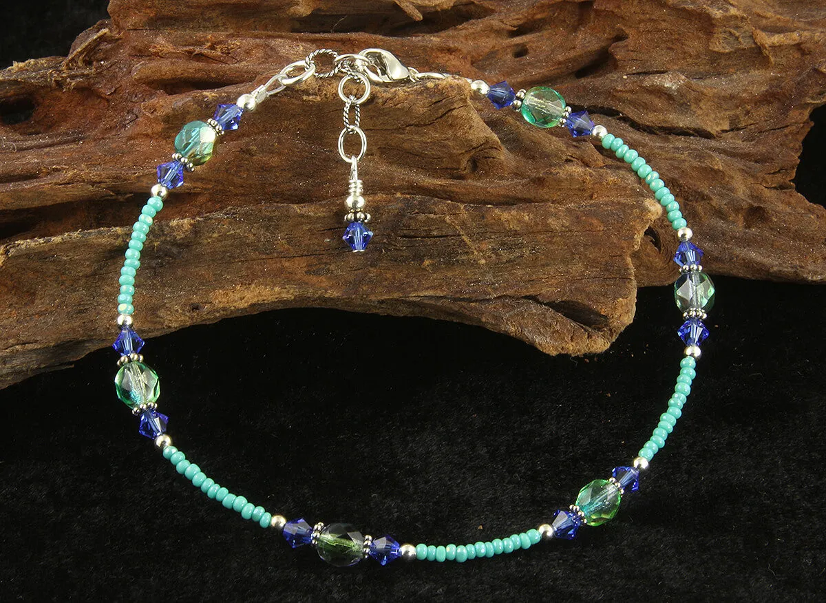 Turquoise Sapphire Blue Beaded Anklet