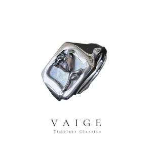 VAIGE Elegant Silver Floral Geometric Ring Set