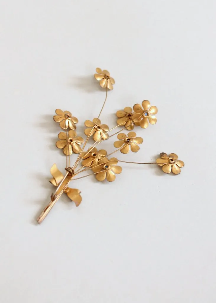 Vintage 1940s Oversized Brass Flower Brooch