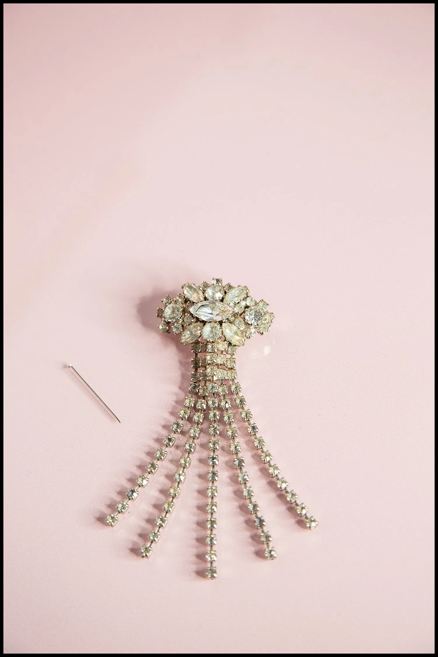 Vintage 1950s Large Rhinestone Tassel Brooch