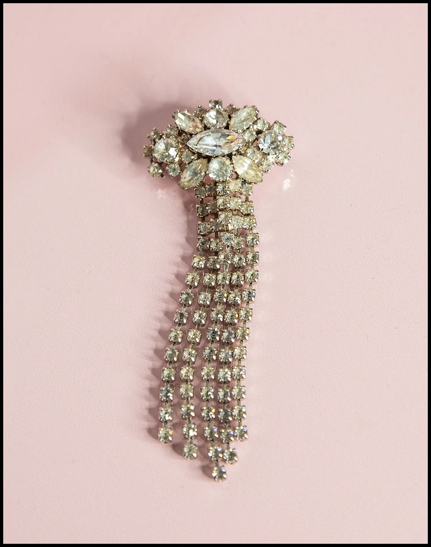 Vintage 1950s Large Rhinestone Tassel Brooch